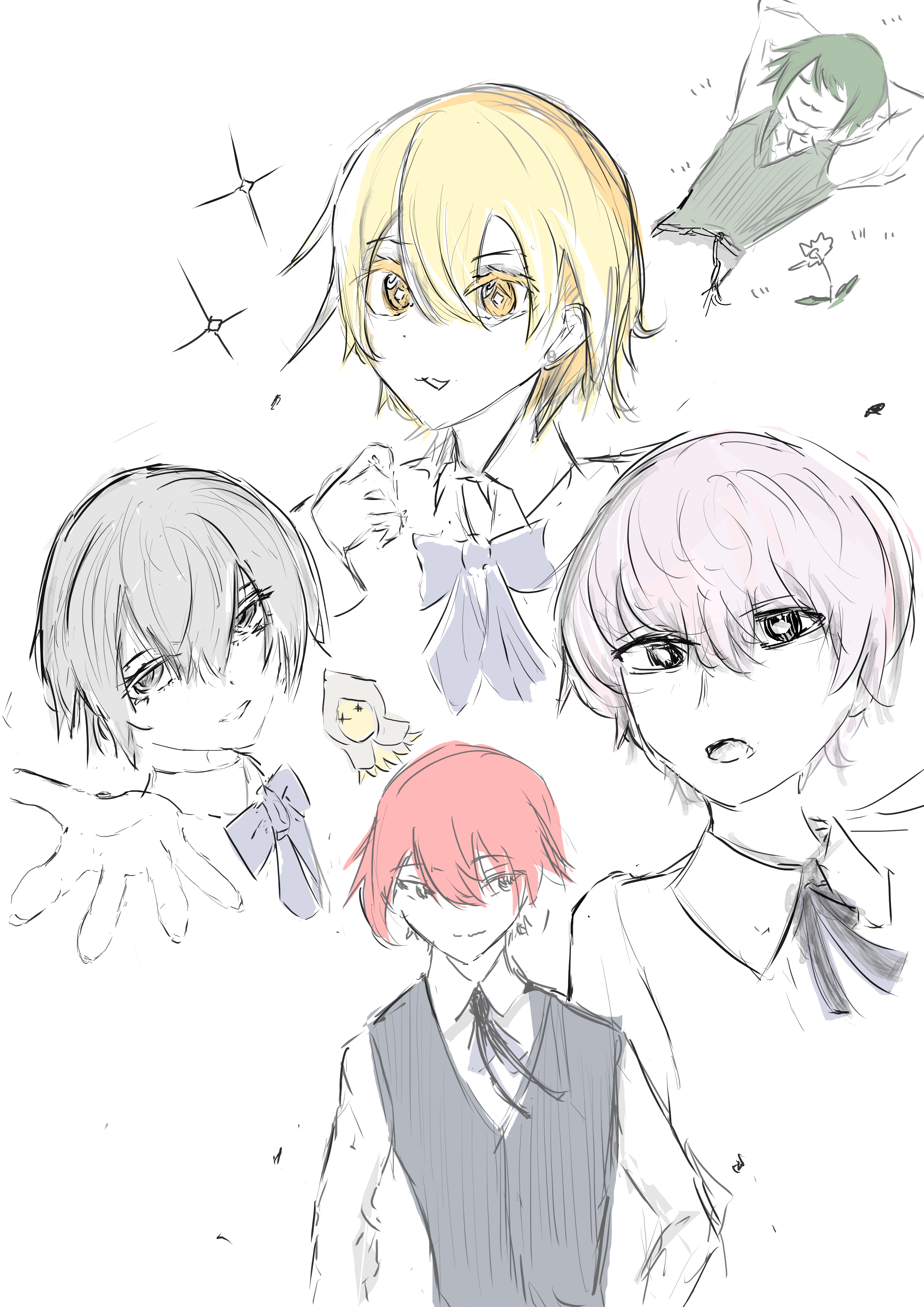 学パロの生徒会メンバーのイラスト